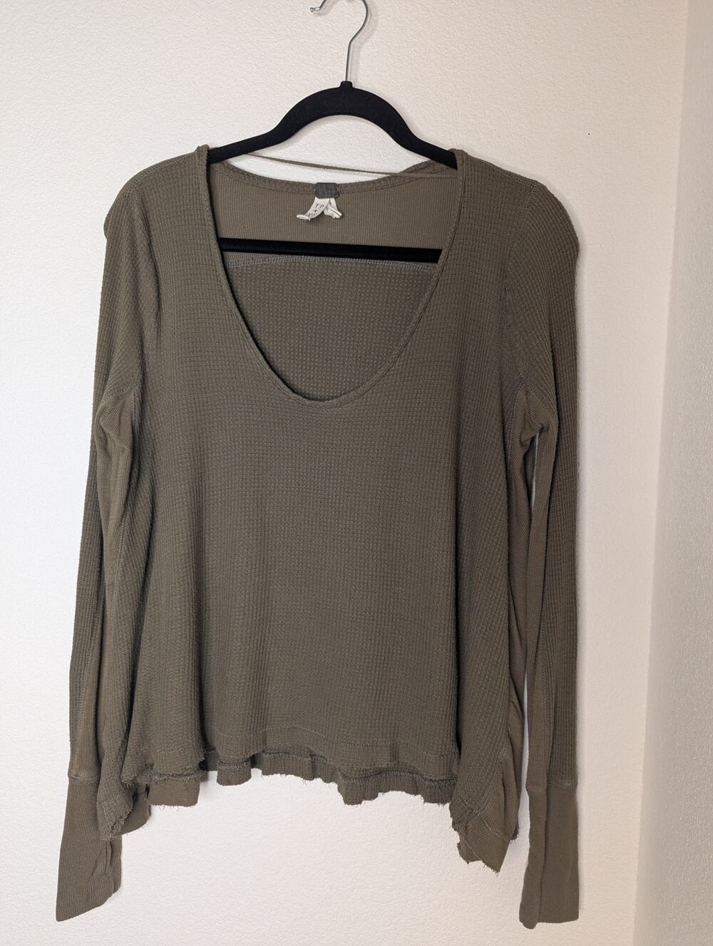 Free People We The Free Flowy Waffle Knit Top XS Boho Peasant Crewneck Summer